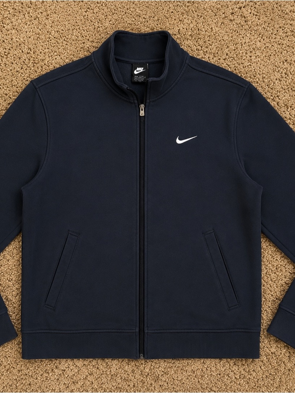 Nike Men's Navy Zip-Up Track Jacket with White Swoosh